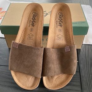 Tan Suede leather footbed sandals